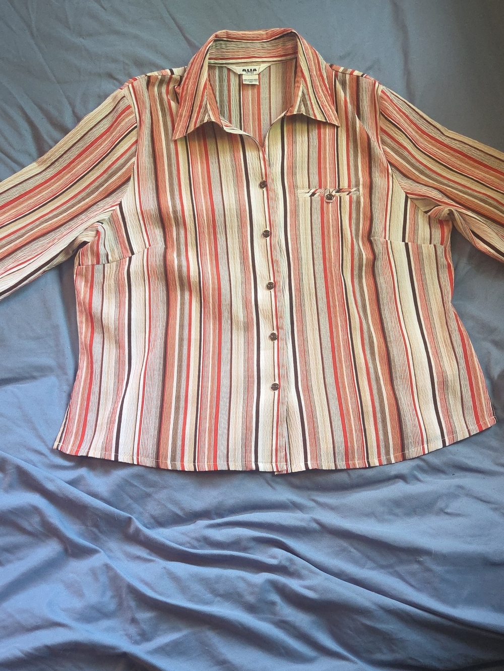 Alia Petites Striped Shirt in Red, Cream & Black Size 16P